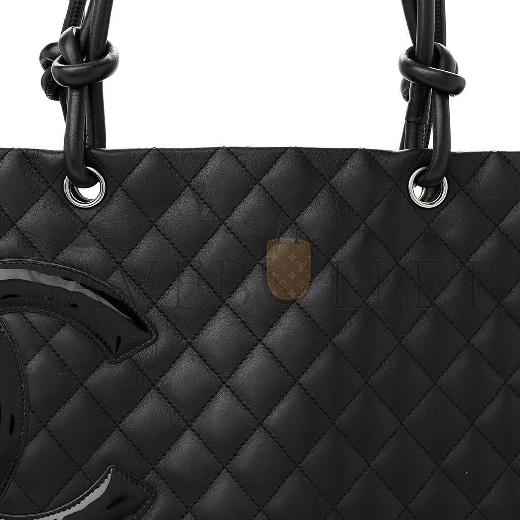 Ch*el calfskin quilted large cambon tote black (30*25*15cm)